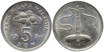 Малайзия 5 сенов 1994 KM 50 медно-никель 4178-329