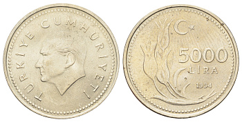 Турция 5000 лир 1994 Кемаль Ататюрк KM 1025 никель латунь UNC 4681-925