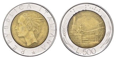 Италия 500 лир 1985 R, Квиринальский дворец в Риме KM 111 биметалл 4704-951
