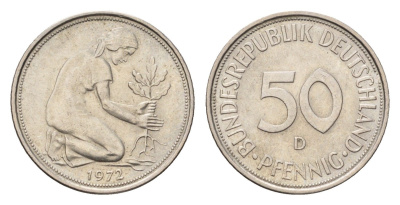 ФРГ 50 пфеннигов 1972 D KM 109.1, J. 384 медно-никель aUNC 4696-917