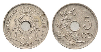 Бельгия 5 сантимов 1925 Belgie KM 67 медно-никель 4702-1042