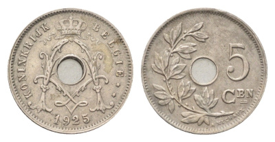 Бельгия 5 сантимов 1925 Belgie KM 67 медно-никель 4702-1042