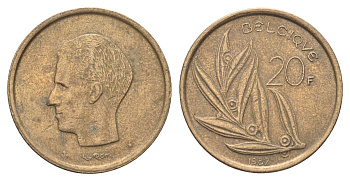 Бельгия 20 франков 1982 Belgique, Бодуэн I (1951-1993) KM 159 никель латунь 4704-1227