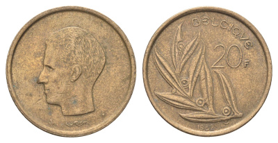 Бельгия 20 франков 1982 Belgique, Бодуэн I (1951-1993) KM 159 никель латунь 4704-1227