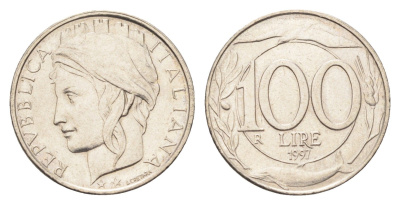 Италия 100 лир 1997 KM 159 медно-никель 4705-213