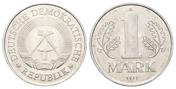 ГДР 1 марка 1977 KM 35.2 алюминий aUNC 4699-954