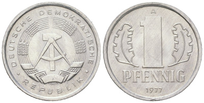 ГДР 1 пфенниг 1977 A KM 8.2 алюминий 201-427