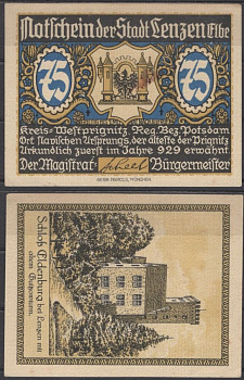 Ленцен на Эльбе 75 пфеннигов 1922 Grabowski 792.1-4/6 бумага UNC (пресс) 8601-8-3-2