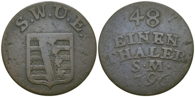 Саксен-Веймар-Эйзенах 1/48 талера 1796 S.W.U.E., Карл Август (1758-1809-1828) KM 67 серебро    99-617