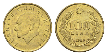 Турция 100 лир 1989 Кемаль Ататюрк KM 988 алюминиевая бронза UNC 4705-954