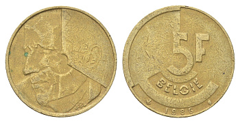 Бельгия 5 франков 1986 Belgie, Бодуэн I (1951-1993) KM 164 медь алюминий никель 4706-324