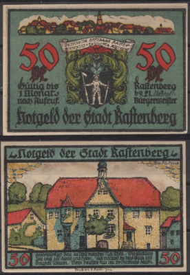 Растенберг 50 пфеннигов 1921 Mehl Grabowski 1097.2-1/4 бумага UNC (пресс) 8595-50-1-1
