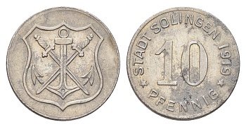 Золинген 10 пфеннигов 1919 Funck 508.4, Men18 29571.5 железо 4708-1019