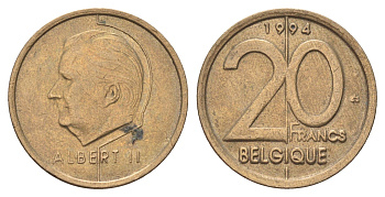 Бельгия 20 франков 1994 Belgique, Альберт II KM 191 никель бронза 4704-1136