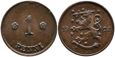 ФИНЛЯНДИЯ 1 ПЕННИ 1923 KM 23 медь 4387-369