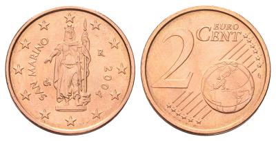 Сан-Марино 2 евроцента 2004 KM 441 сталь плакированная медью UNC 206-127