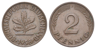ФРГ 2 пфеннига 1958 J KM 106, J. 381 бронза 4701-531