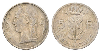 Бельгия 5 франков 1963 Belgique, Бодуэн I (1951-1993) KM 134 медно-никель 4704-1052