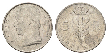 Бельгия 5 франков 1969 Belgie, Бодуэн I (1951-1993) KM 135 медно-никель 4704-1123