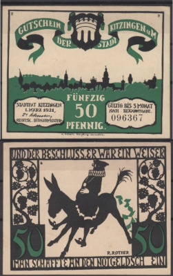 Китцинген 50 пфеннигов 1921 Grabowski 702.1-6.1 бумага UNC (пресс) 8601-24-3-1