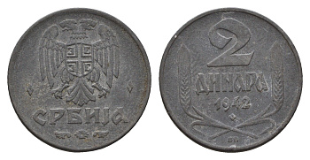 Сербия 2 динара 1942 год-тип KM 32 цинк 4364-2137