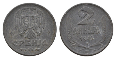 Сербия 2 динара 1942 год-тип KM 32 цинк 4364-2137