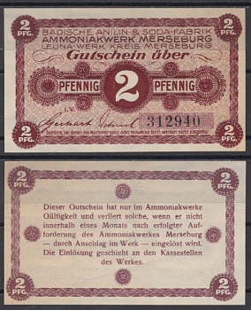 Мерзебург 2 пфеннига 1917 Tieste 4505.05.02 бумага UNC (пресс) 8613-64-3-2