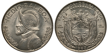 Панама 1/2 бальбоа 1962 KM 12.2 серебро UNC 00-00