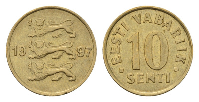 Эстония 10 сентов 1997 KM 22 латунь UNC 4696-169