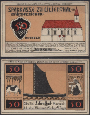 Лилиенталь 50 пфеннигов 1921 без серии DeNG 2 802.2-2/2 бумага UNC (пресс) 8607-75-3-1