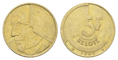 Бельгия 5 франков 1986 Belgie, Бодуэн I (1951-1993) KM 164 медь алюминий никель 4706-252