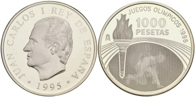 Испания 1000 песет 1995 XXVI олимпийские игры в Атланте 1996 года KM 952 серебро PROOF 1066-2-62