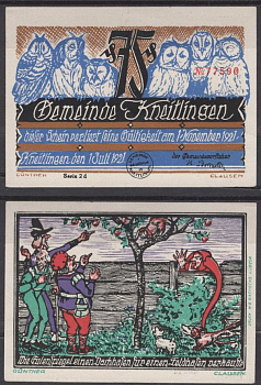 Кнайтлинген 75 пфеннигов 1921 Grabowski 710.1a-8/10 бумага UNC (пресс) 8602-45-1-1