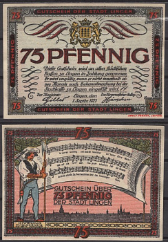 Линген 75 пфеннигов 1921 DeNG 2 803.3b бумага UNC (пресс) 8608-18-3-2