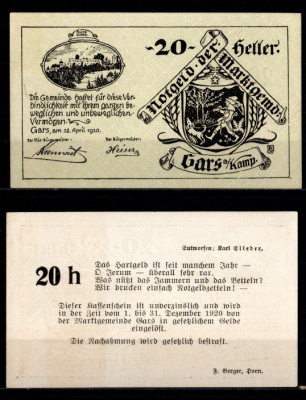Австрия, Гарс-ам-Камп 20 геллеров 1920 Jaksc/Pick JPR0222a-20 бумага 2193-41-1-2