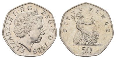 Великобритания 50 пенсов 1998 Елизавета II (1952-2022) KM 991, Spink 4610 (H8) медно-никель 4695-713