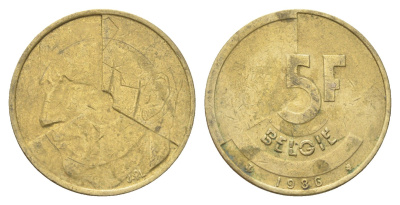Бельгия 5 франков 1986 Belgie, Бодуэн I (1951-1993) KM 164 медь алюминий никель 4706-254