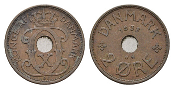 Дания 2 эре 1938 N, Кристиан X (1912-1947) KM 827 бронза 4701-862