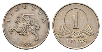 Литва 1 лит 1999 KM 111 медно-никель 4695-423