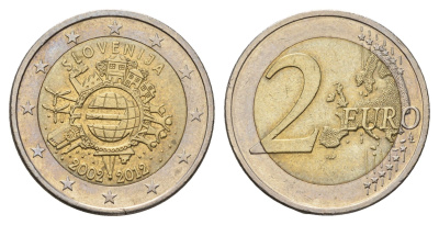 Словения 2 евро 2012 10 лет евро наличными KM 107 биметалл 4693-1137