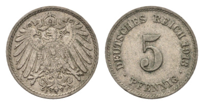 Германия 5 пфеннигов 1913 F KM 11, J. 12 медно-никель 4696-651