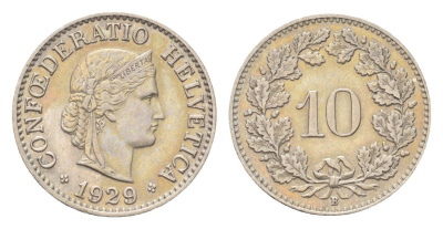 Швейцария 10 раппенов 1929 B KM 27 медно-никель 4708-144