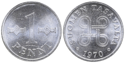 Финляндия 1 пенни 1970 KM 44а алюминий 100-1264
