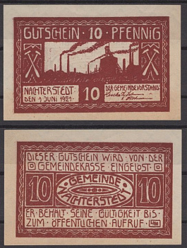 Нахтерштедт 10 пфеннигов 1921 DeNG 2 922.1-2/4 бумага UNC (пресс) 8612-15-1-2