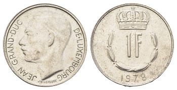 Люксембург 1 франк 1978 Великий герцог Жан (1964-2000) KM 55 медно-никель 4708-328