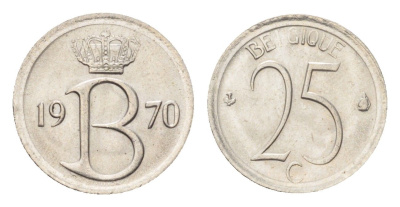 Бельгия 25 сантимов 1970 Belgique, Бодуэн I (1951-1993) KM 153 медно-никель 4705-337