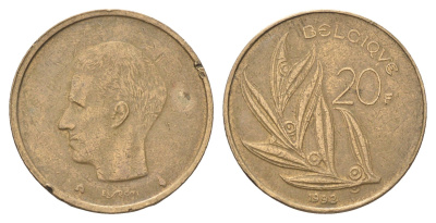 Бельгия 20 франков 1992 Belgique, Бодуэн I (1951-1993) KM 159 никель латунь 4704-1232