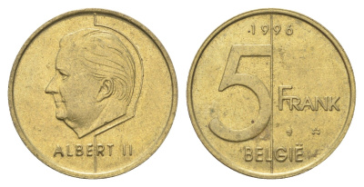 Бельгия 5 франков 1996 Belgie, Альберт II KM 190 алюминиевая бронза 4706-416