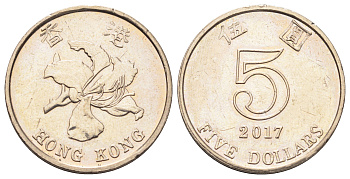 Гонконг 5 долларов 2017 KM 65 медно-никель UNC 4700-512