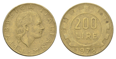 Италия 200 лир 1978 R, шестерня KM 105 алюминиевая бронза 4704-817